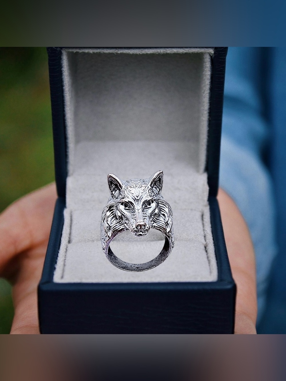 Men's Stainless Steel Wolf Head Statement Ring - Vintage Biker Band Size 11